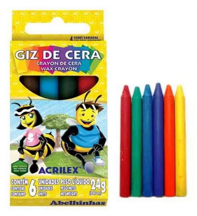 GIZ DE CERA 6 CORES ACRILEX - REF. 9006 - CAIXA COM 12 UNIDADES