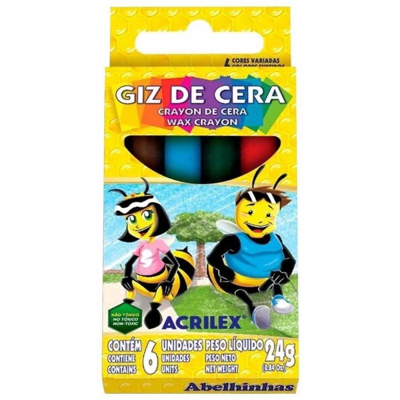 GIZ DE CERA 6 CORES ACRILEX - REF. 9006 - CAIXA COM 12 UNIDADES