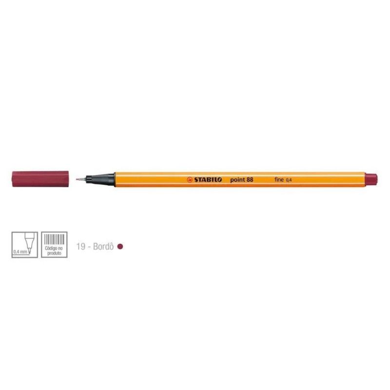 CANETA 0.4 STABILO POINT 88 BORDO 88/19  - REF. 88/19 - CAIXA COM 10 UNIDADES