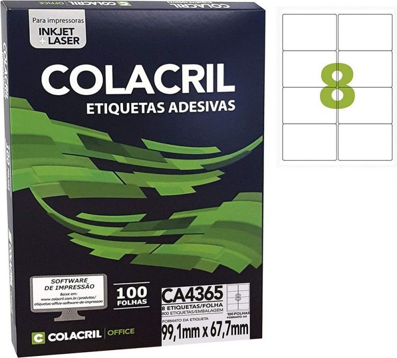 ETIQUETA LASER CA4365 100 FOLHAS COLACRIL - REF. CA4365 - 1 UNIDADE