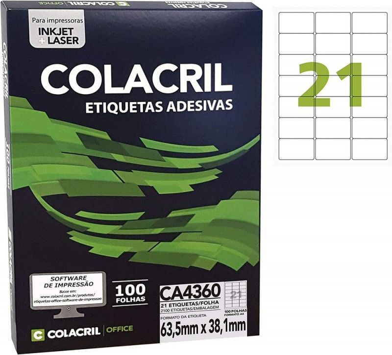 ETIQUETA LASER CA4360 100 FOLHAS COLACRIL - REF. CA4360 - 1 UNIDADE
