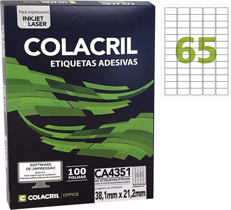 ETIQUETA LASER CA4351 100 FOLHAS COLACRIL - REF. CA4351 - 1 UNIDADE