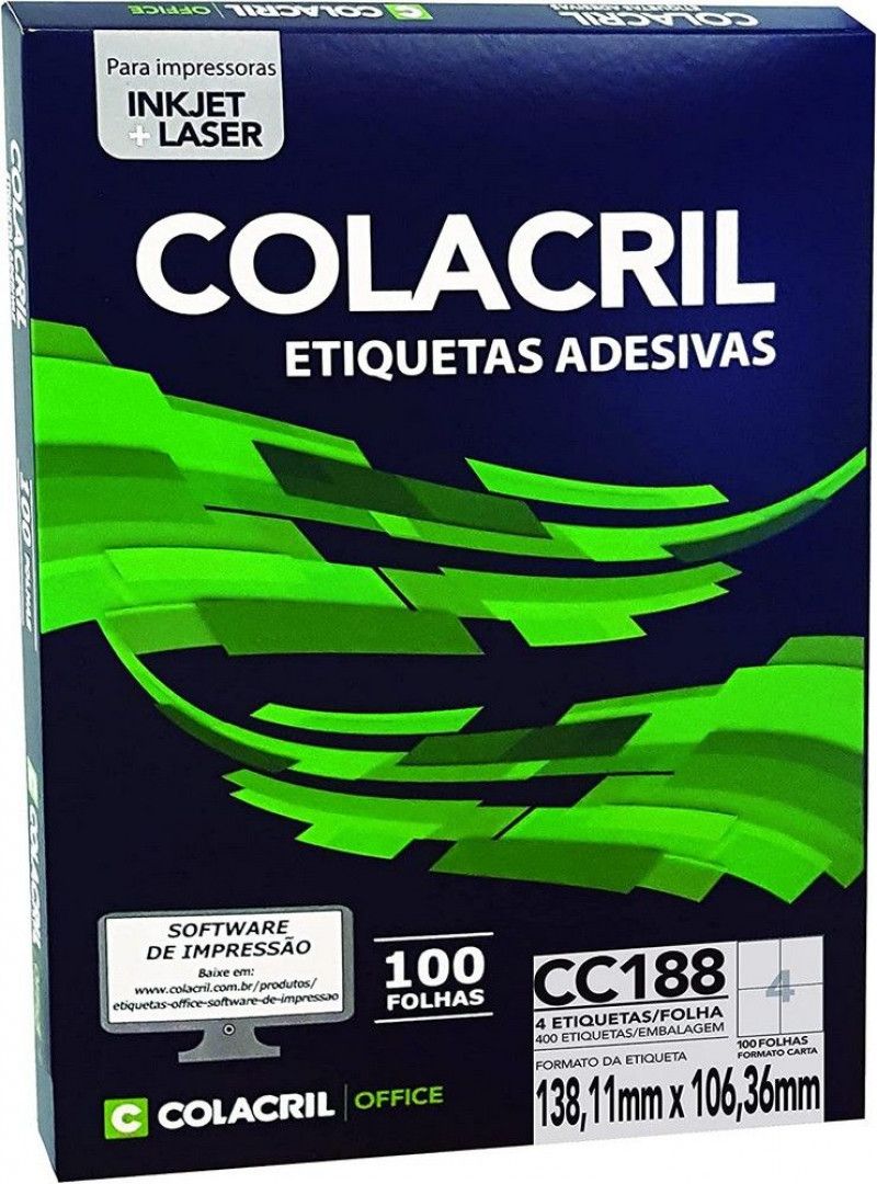 ETIQUETA LASER CC188 100 FOLHAS COLACRIL - REF. CC188 - 1 UNIDADE