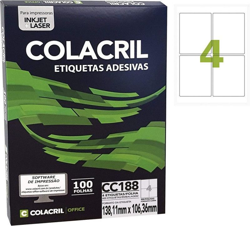 ETIQUETA LASER CC188 100 FOLHAS COLACRIL - REF. CC188 - 1 UNIDADE