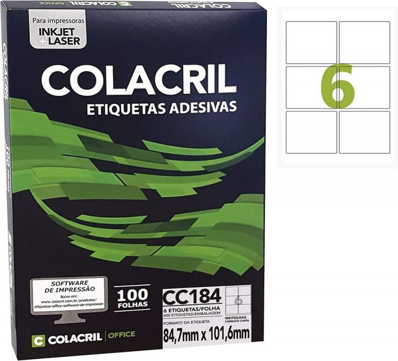 ETIQUETA LASER CC184 100 FOLHAS COLACRIL - REF. CC184 - 1 UNIDADE