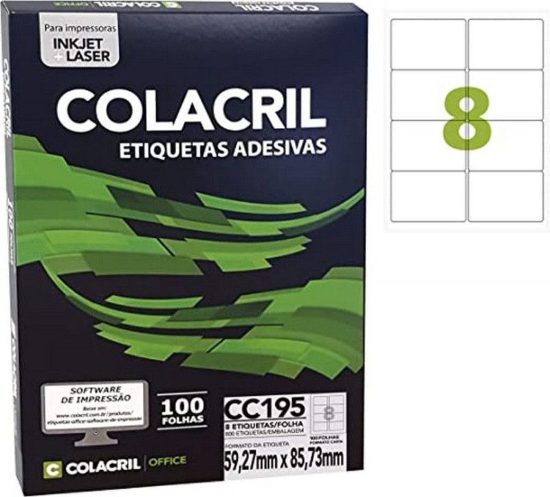 ETIQUETA LASER CC195 100 FOLHAS COLACRIL - REF. CC195 - 1 UNIDADE