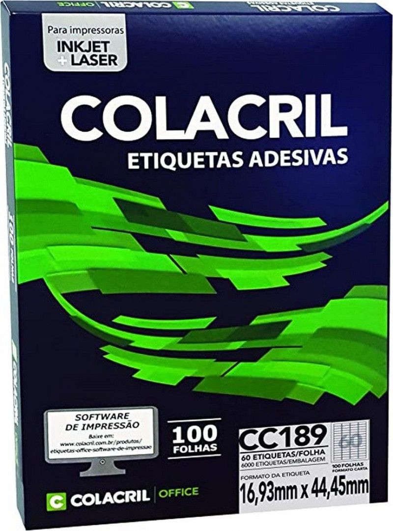 ETIQUETA LASER CC189 100 FOLHAS COLACRIL - REF. CC189 - 1 UNIDADE