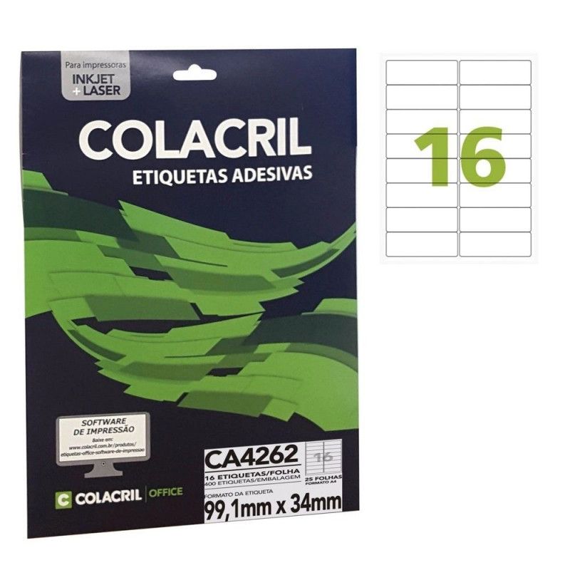 ETIQUETA LASER CA4262 25 FOLHAS COLACRIL - REF. CA4262 - 1 UNIDADE 