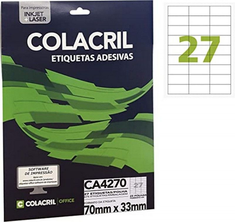 ETIQUETA LASER CA4270 25 FOLHAS COLACRIL - REF. CA4270 - 1 UNIDADE