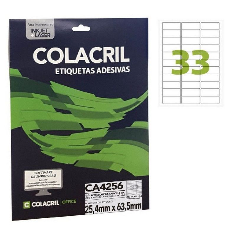 ETIQUETA LASER CA4256 25 FOLHAS COLACRIL - REF. CA4256 - 1 UNIDADE