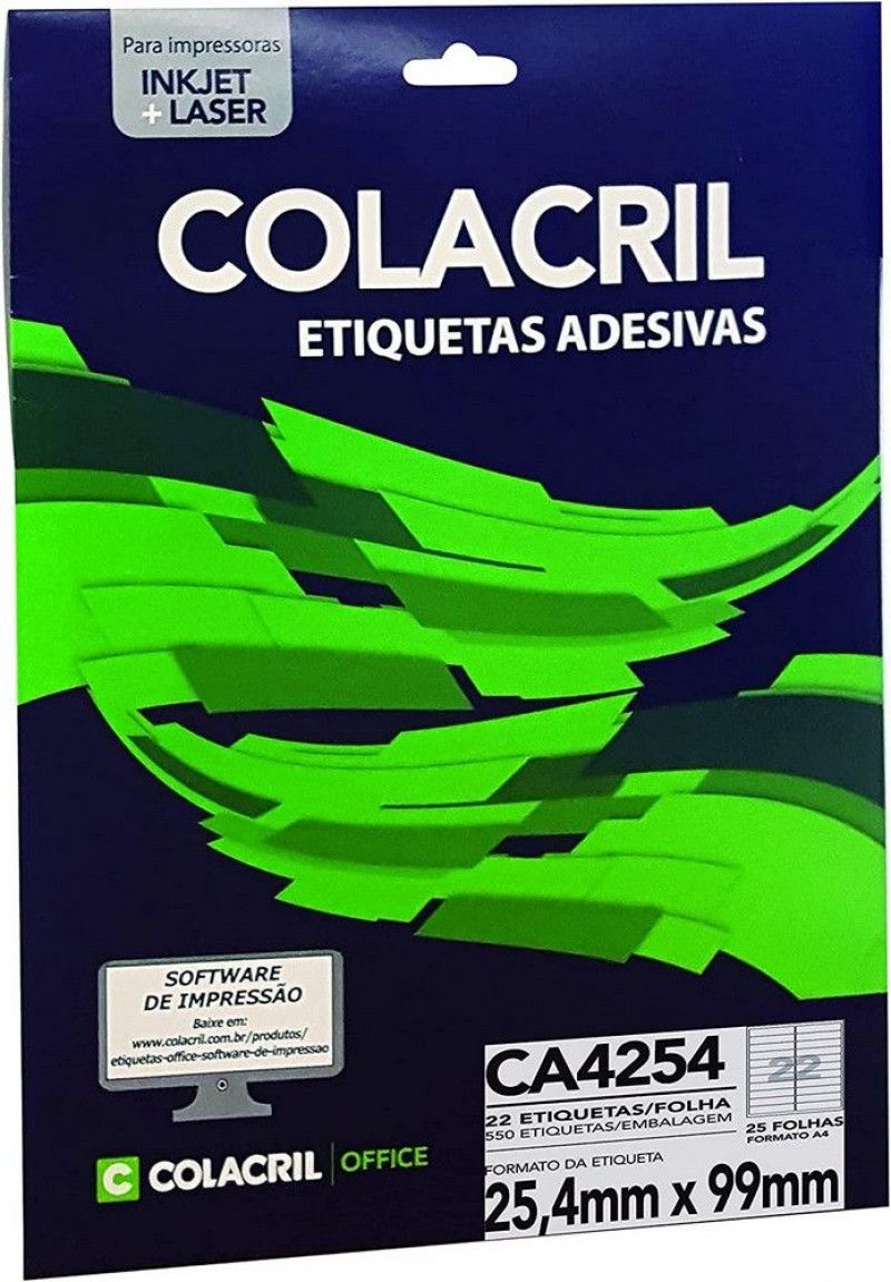 ETIQUETA LASER CA4254 25 FOLHAS COLACRIL REF. CA4254 1 UNIDADE Etiquetas Escritorio Serdal