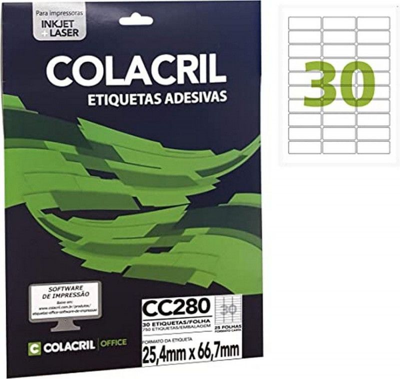ETIQUETA LASER CC280 25 FOLHAS COLACRIL - REF. CC280 - 1 UNIDADE