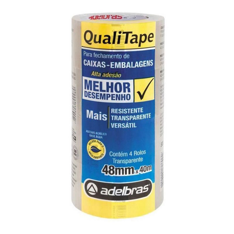 FITA EMPACOTAMENTO 48MMX40M TRANSPARENTE ADELBRAS - PACOTE COM 4 UNIDADES