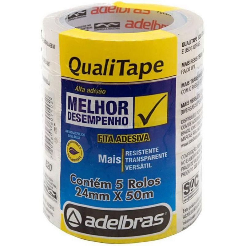 FITA ADESIVA TRANSPARENTE 24MMX50M ADELBRAS - PACOTE COM 5 UNIDADES