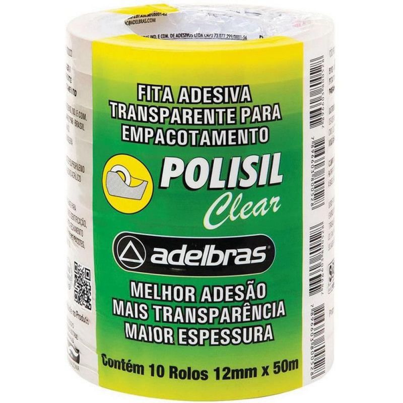FITA ADESIVA TRANSPARENTE 12MMX50M POLISIL ADELBRAS - PACOTE COM 10 UNIDADES