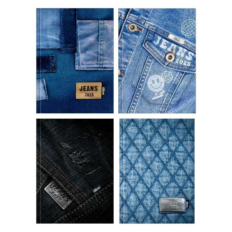 AGENDA COSTURADA JEANS M4 TILIBRA 2025 - REF. 120022 - PACOTE COM 8 UNIDADES SORTIDAS