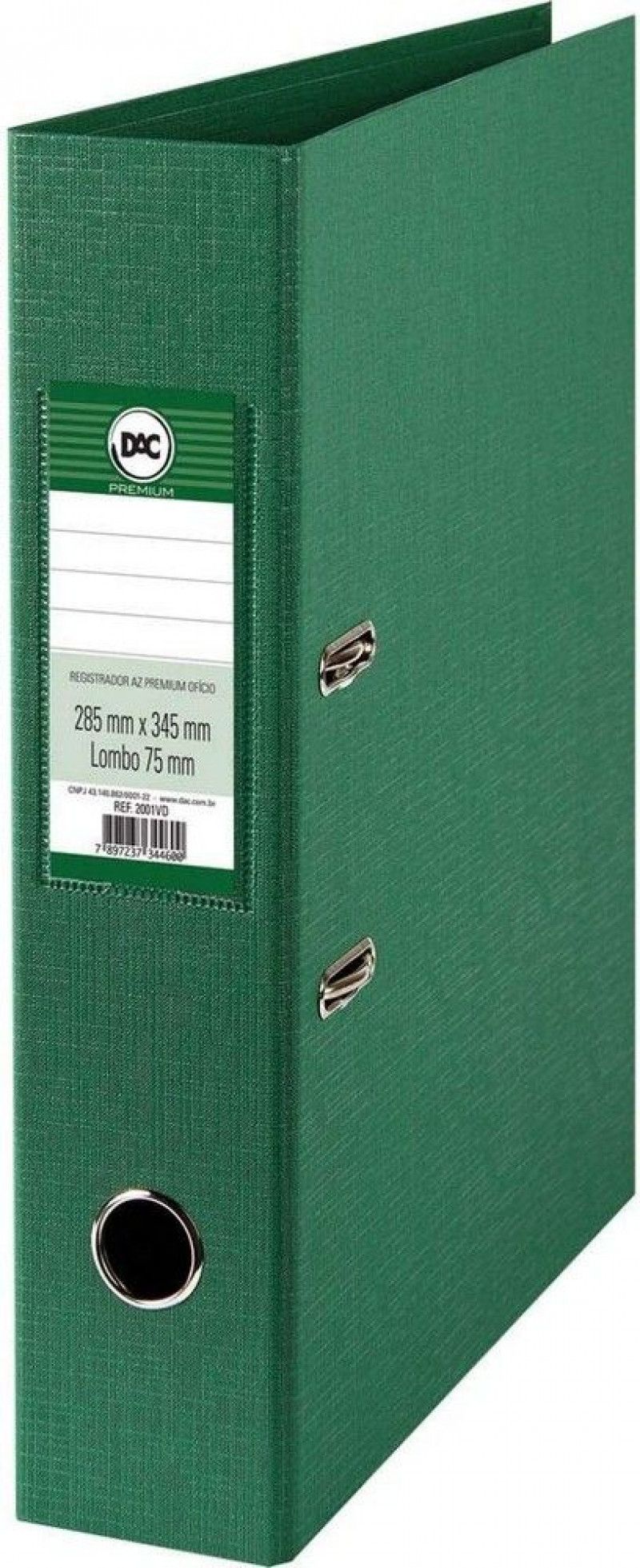 PASTA REGISTRADORA A-Z LOMBO LARGO PREMIUM VERDE DAC - REF. 2001VD - CAIXA MASTER COM 5 UNIDADES