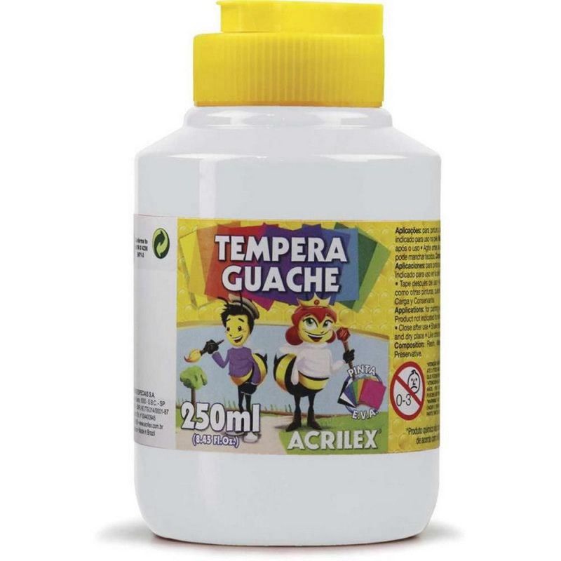 TINTA GUACHE 250ML BRANCO ACRILEX - REF. 519 - PACOTE COM 3 UNIDADES