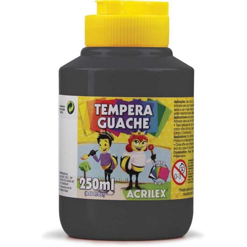 TINTA GUACHE 250ML PRETO ACRILEX - REF. 520 - PACOTE COM 3 UNIDADES
