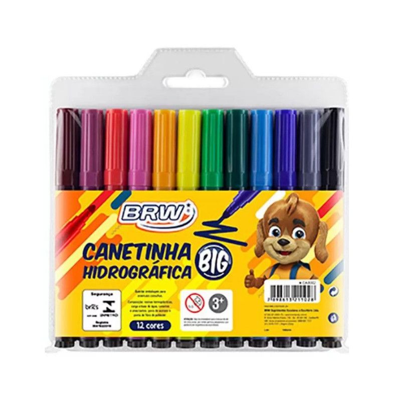 CANETA HIDROGRAFICA 12 CORES JUMBO BRW - REF. CA8002 - 1 UNIDADE