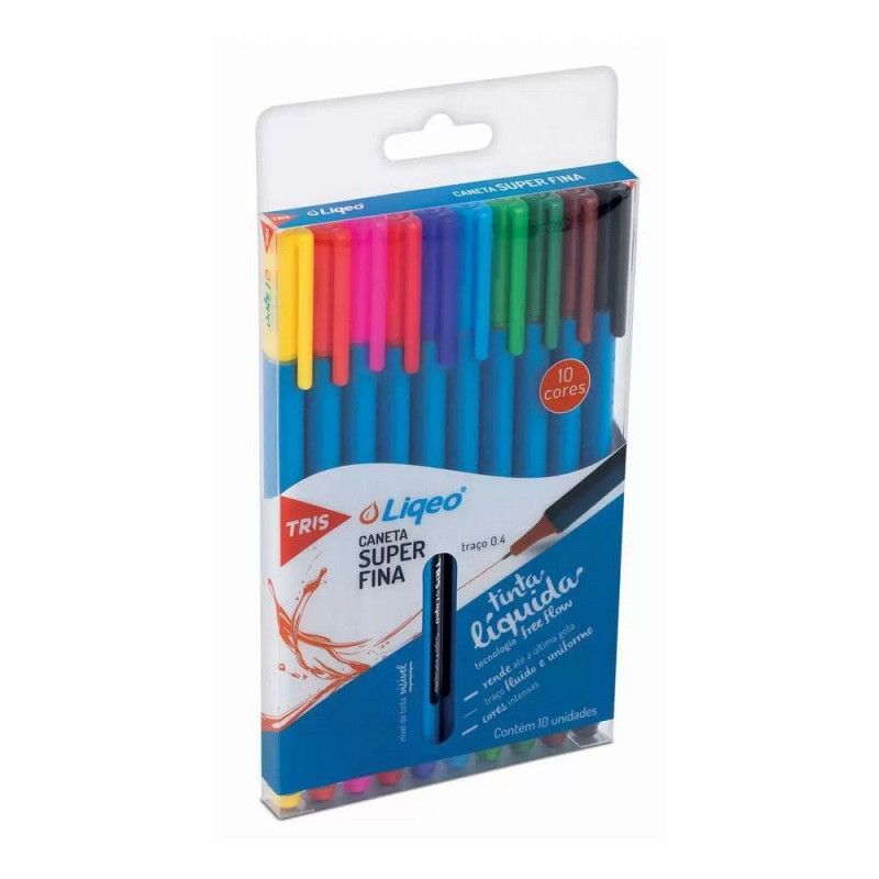 CANETA HIDROGRAFICA 0.4 10 CORES LIQEO TRIS - REF. 685458 - 1 UNIDADE
