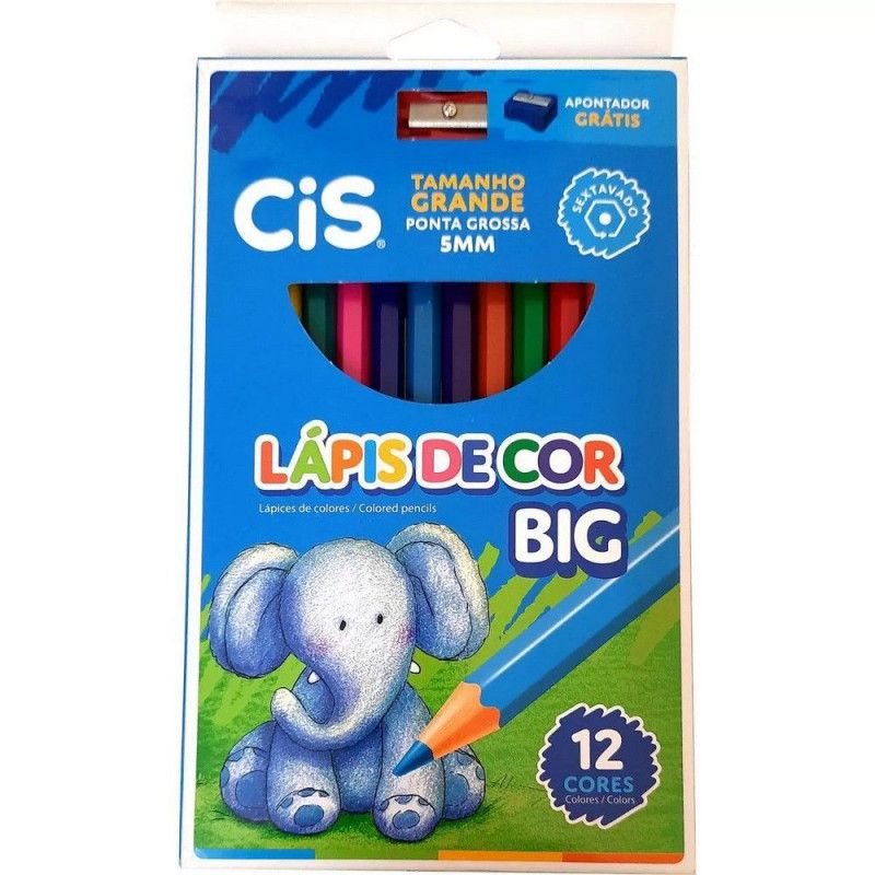 LAPIS DE COR 12 CORES JUMBO SEXTAVADO+APONTADOR - 1 UNIDADE