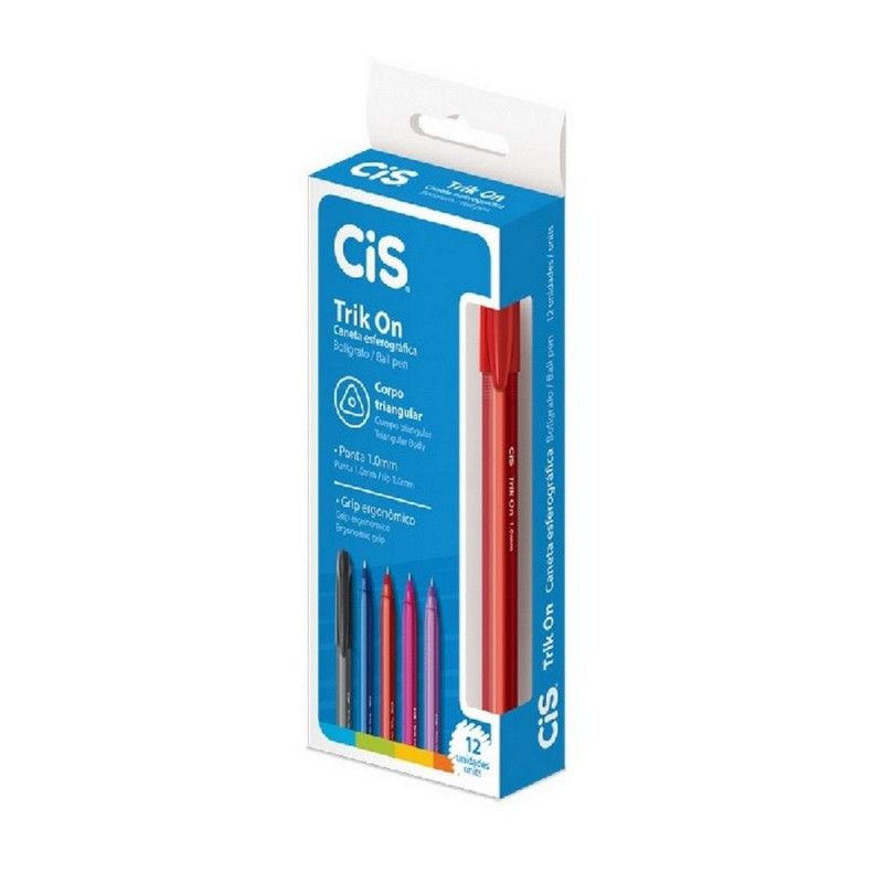 CANETA ESFEROGRAFICA 1.0 TRIK ON VERMELHO CIS - REF. 51.9200 - CAIXA COM 12 UNIDADES
