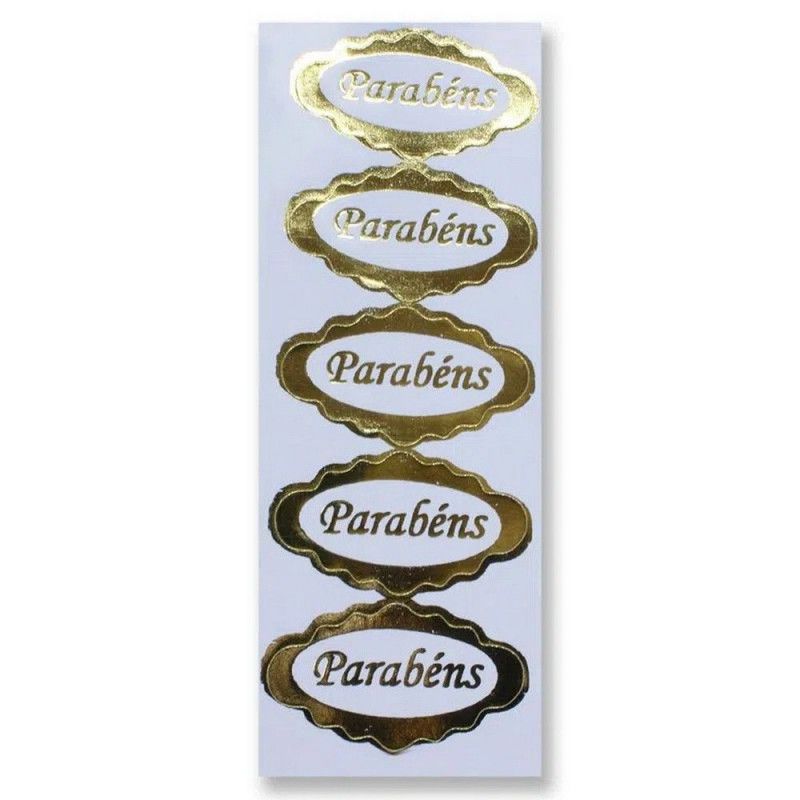 ETIQUETA PRESENTE PARABENS DOURADO COM 100 - REF. E-3 - 1 UNIDADE