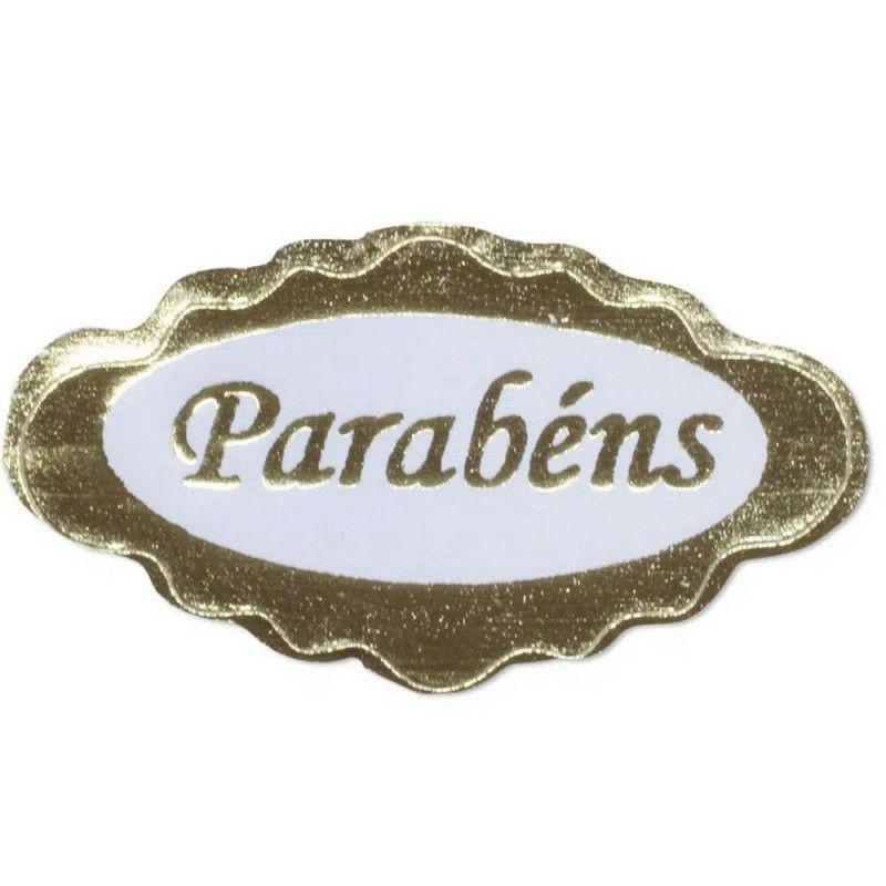ETIQUETA PRESENTE PARABENS DOURADO COM 100 - REF. E-3 - 1 UNIDADE