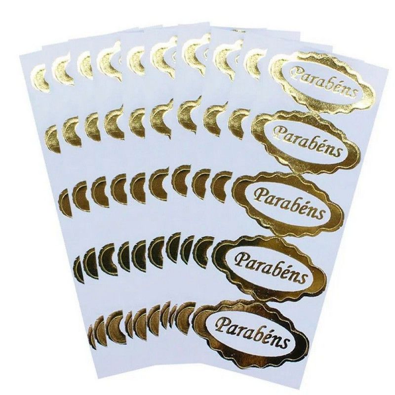 ETIQUETA PRESENTE PARABENS DOURADO COM 100 - REF. E-3 - 1 UNIDADE
