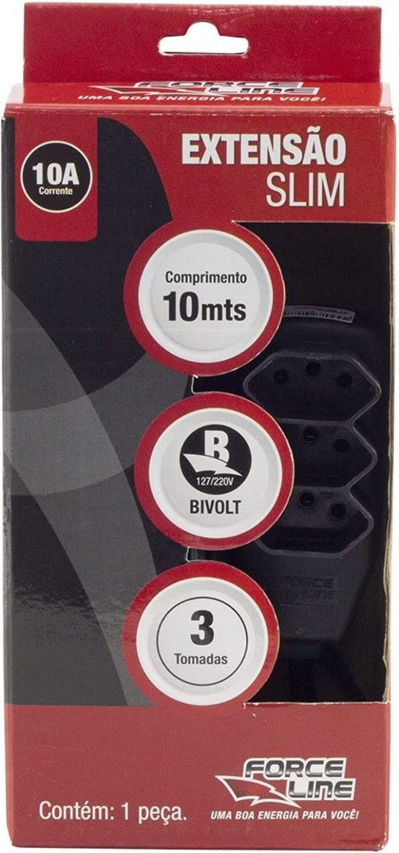 EXTENSAO 3 TOMADAS 10 METROS SLIM TRIPOLAR FORCE LINE - REF. 316 - 1 UNIDADE