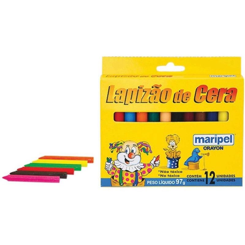 GIZAO DE CERA 12 CORES MARIPEL - REF. GZ12 - CAIXA COM 6 UNIDADES
