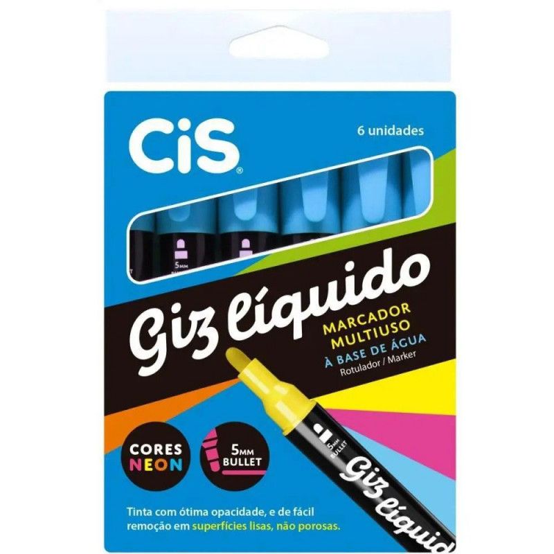 GIZ ESCOLAR LIQUIDO AZUL CIS - REF. 7764 - CAIXA COM 6 UNIDADES