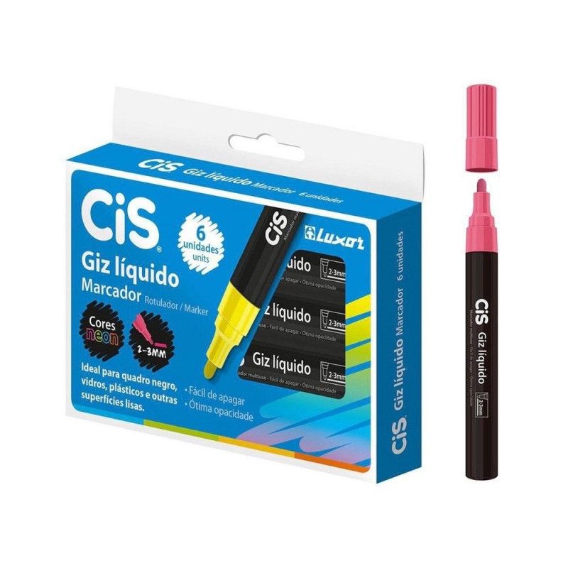 GIZ ESCOLAR LIQUIDO ROSA CIS - REF. 8099 - CAIXA COM 6 UNIDADES