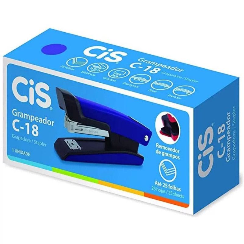 GRAMPEADOR METAL 25 FOLHAS 12CM C-18 AZUL CIS - REF. C-18 - 1 UNIDADE