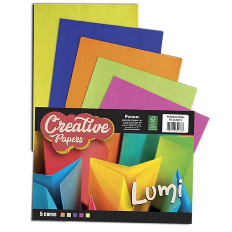 BLOCO CREATIVE PAPER LUMI 5 CORES 40 FOLHAS - REF. 8961 - 1 UNIDADE