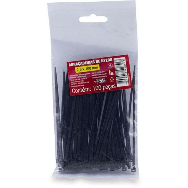 ABRACADEIRA DE NYLON 2.5 X 100MM PRETO FORCE LINE - REF. 600500001 - PACOTE COM 100 UNIDADES