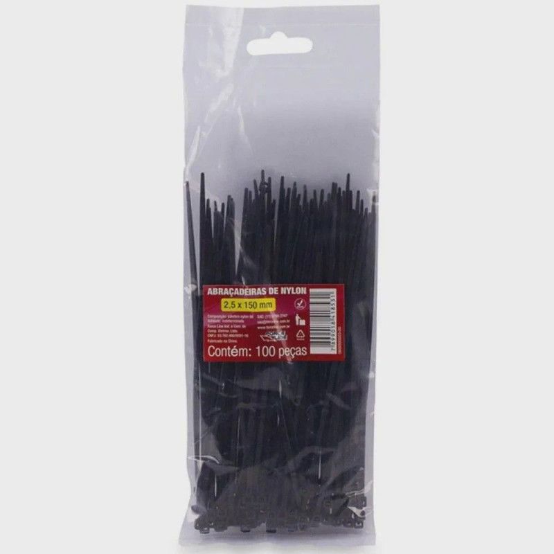 ABRACADEIRA 2.5 X 150MM PRETO COM 100 - REF. 600500003 - PACOTE COM 100 UNIDADES