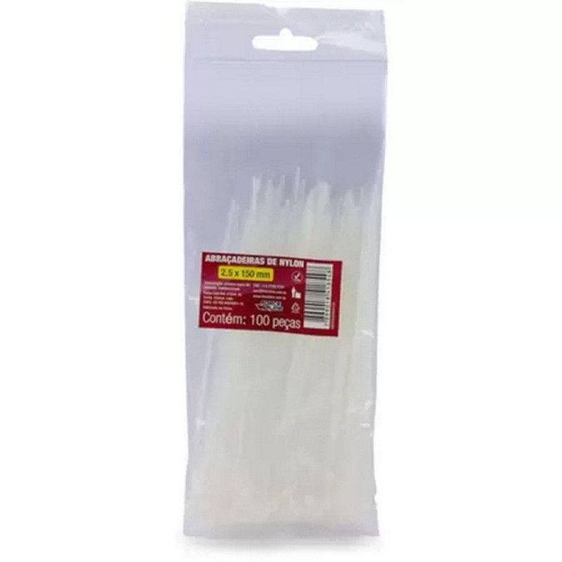 ABRACADEIRA 2.5 X 150MM TRANSPARENTE COM 100 - REF. 600500004 - PACOTE COM 100 UNIDADES
