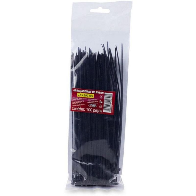 ABRACADEIRA DE NYLON 2.5 X 200MM PRETO FORCE LINE - REF. 600500005 - PACOTE COM 100 UNIDADES