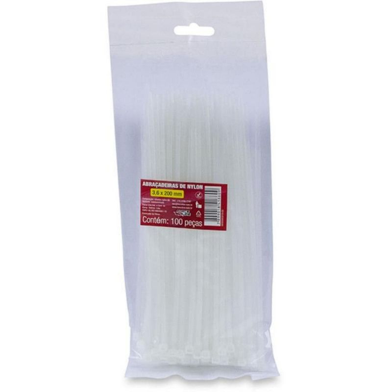 ABRACADEIRA DE NYLON 3,6 X 200MM TRANSPARENTE FORCE LINE - REF. 600500010 PACOTE COM 100 UNIDADES