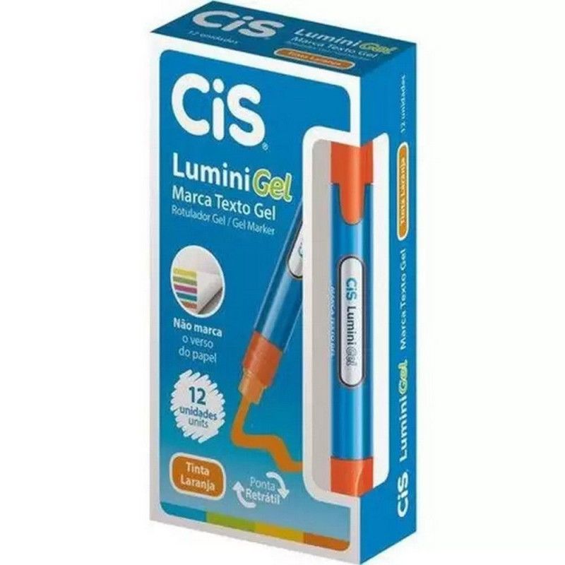 PINCEL MARCA TEXTO LUMINI GEL LARANJA CIS - CAIXA COM 12 UNIDADES