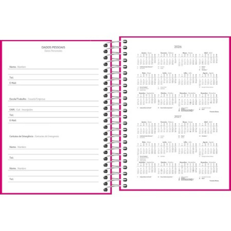 AGENDA ESPIRAL M4 PEPPER ROSA TILIBRA 2026 - REF. 291099 - PACOTE COM 4 UNIDADES