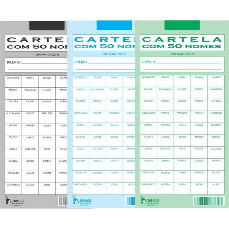 CARTELA RIFA 50 NOMES TAMOIO - REF. 6011 - PACOTE COM 50 UNIDADES