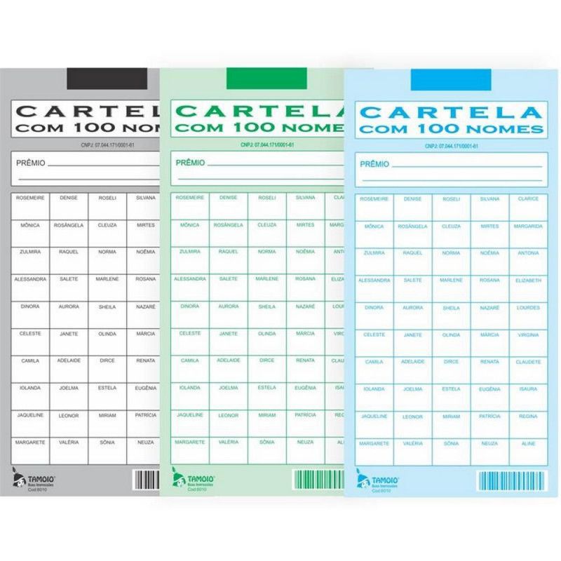 CARTELA RIFA 100 NOMES TAMOIO - REF. 6010 - PACOTE COM 50 UNIDADE