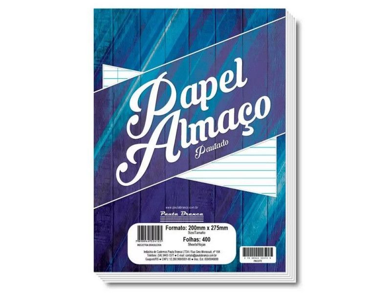 PAPEL ALMACO PAUTA/MARGEM PAUTA BRANCA - REF. 524125 - PACOTE COM 400 UNIDADES