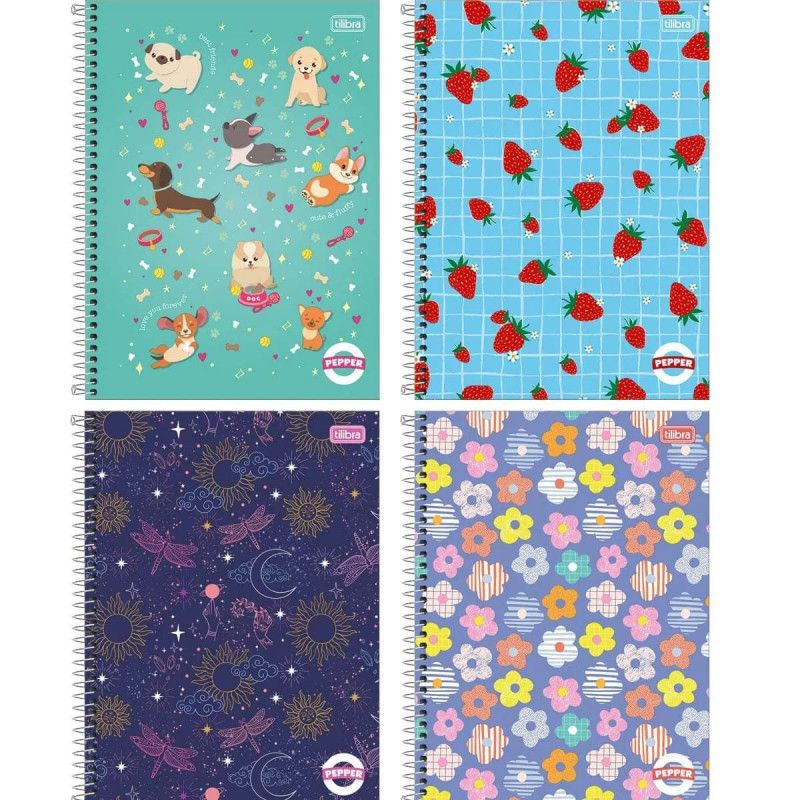 CADERNO 20 MATERIAS CAPA DURA 320 FOLHA PEPPER FEMININO 23658 - REF. 23658 - PACOTE COM 2 UNIDADES
