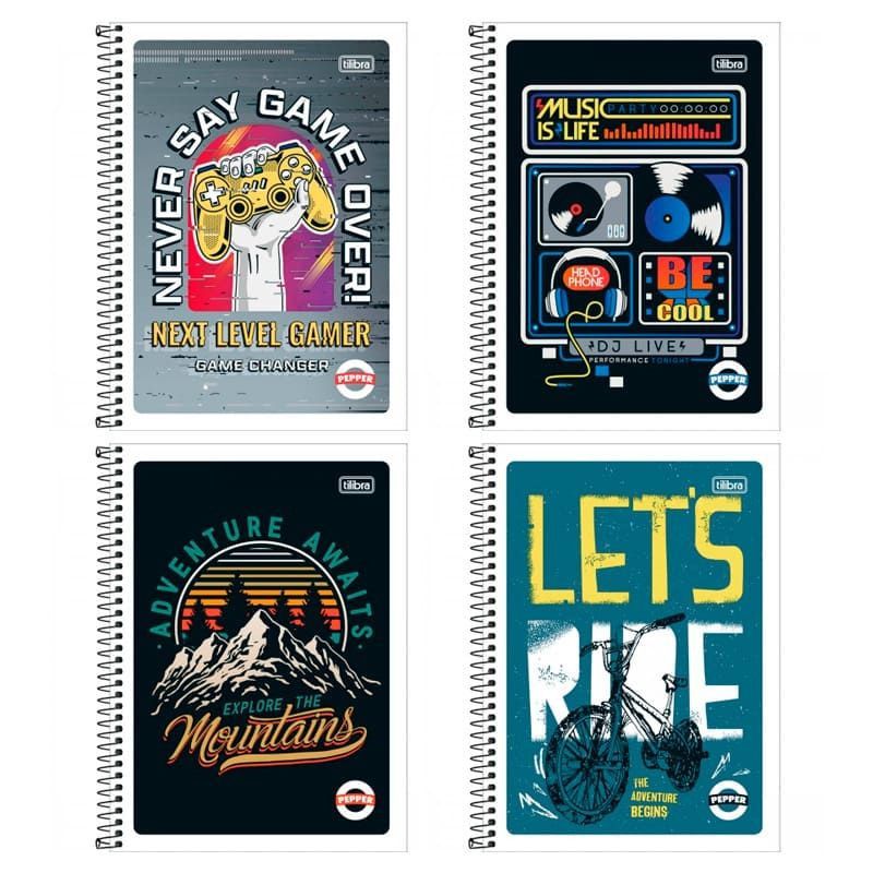 CADERNO 1 MATERIA CAPA FLEXIVEL 80 FOLHAS PEPPER - REF. 23602 - PACOTE COM 4 UNIDADES