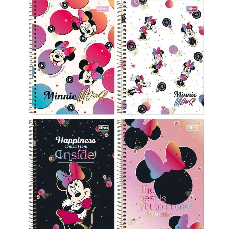CADERNETA 80 FOLHAS ESPIRAL CAPA DURA MINNIE TILIBRA - REF. 29217 - PACOTE COM 4 UNIDADES