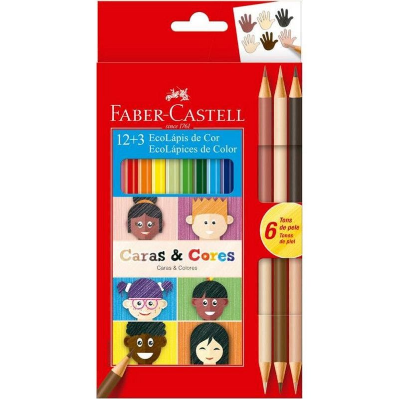 LAPIS 12+3 CORES CARAS E CORES FABER-CASTELL - REF. 120112CC - CAIXA COM 12 UNIDADES